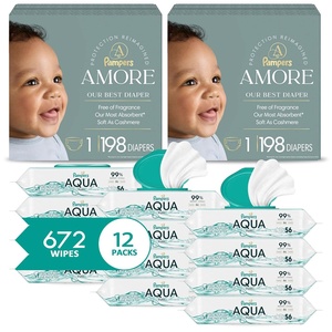 image:imageNEW Pampers Amore Size 1 814 lbs 198 Count Our Best Diaper  Pampers Baby Wipes Aqua Pure 99 WaterBased Wipes Hypoallergenic and Unscented Infant Wipe 672 Total 12 FlipTop PacksSize 1  12x