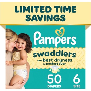 image:imagePampers Swaddlers Diapers Size 5 2037 lbs 132 Count Hypoallergenic Absorbent Keeps Baby Dry and Comfortable Skin Safe Disposable Baby DiaperSize 6