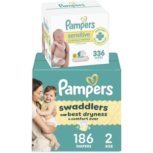 image:imagePampers Swaddlers Disposable Baby Diapers Size 8 One Month Supply 76 Count with Sensitive Water Based Baby Wipes 4X PopTop Packs 336 CountSize 2