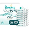 image:imagePampers Aqua Pure Baby Wipes 99 Water Fragrance Free Unscented Water Based MultiUse 672 Wipes Total 12X FlipTop Packs Packaging May Vary56 Count Pack of 16