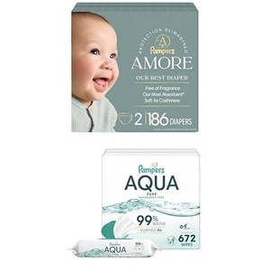 image:imageBundle of Pampers Amore Size 1 814 lbs 198 Count Pampers Baby Wipes Aqua Pure 99 WaterBased Wipes Hypoallergenic and Unscented Baby Wipes 672 Wipes Total 12 FlipTop PacksSize 2  12x