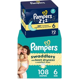 image:imageBundle of Pampers Swaddlers Diapers Size 6 2344 lbs 108 Count Absorbent Pampers ZZZ Overnight Diapers Size 5 27 lbs 88 Count Nighttime Protection Disposable Baby Diaper