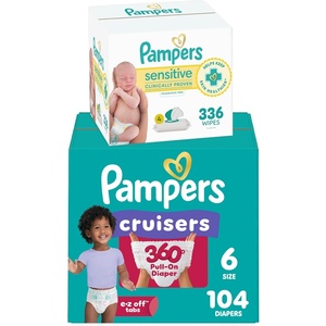image:imageDiapers Size 5 128 Count and Baby Wipes  Pampers Pull On Cruisers 360 Fit Baby Diapers with Stretchy Waistband ONE MONTH SUPPLY with Sensitive Wipes 6X PopTops 336 Count Packaging May VarySize 6
