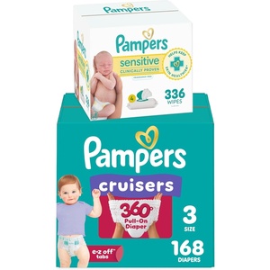 image:imageDiapers Size 5 128 Count and Baby Wipes  Pampers Pull On Cruisers 360 Fit Baby Diapers with Stretchy Waistband ONE MONTH SUPPLY with Sensitive Wipes 6X PopTops 336 Count Packaging May VarySize 3