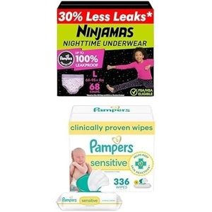 image:imageNinjamas Girls Nighttime Underwear Size SM 3870 lbs 88 Count Overnight Protection  Pampers Wipes Sensitive Water Based Wipe Unscented 336 Wipes Total 4 FlipTop PacksSize L
