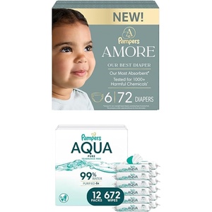 image:imagePampers Amore Size 0 Diapers up to 10 lbs 60 Count amp Aqua Pure Baby Wipes 672 Count 12 Packs  Hypoallergenic BundleSize 6  12x