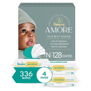 image:imagePampers Amore Size 0 up to 10 lbs 128 Count  Pampers Baby Wipes Sensitive Water Based Wipe Clinically Proven Hypoallergenic and Unscented for Babies 336 Wipes Total 4 FlipTop PacksSize 0  4x