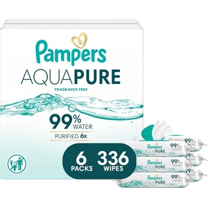 image:imagePampers Aqua Pure Baby Wipes 99 Water Fragrance Free Unscented Water Based MultiUse 672 Wipes Total 12X FlipTop Packs Packaging May Vary56 Count Pack of 6