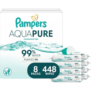 image:imagePampers Aqua Pure Baby Wipes 99 Water Fragrance Free Unscented Water Based MultiUse 672 Wipes Total 12X FlipTop Packs Packaging May Vary56 Count Pack of 8