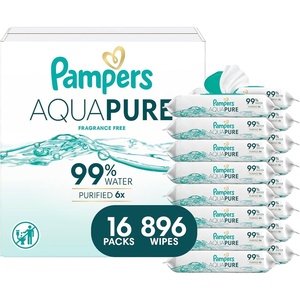 image:imagePampers Aqua Pure Baby Wipes 99 Water Fragrance Free Unscented Water Based MultiUse 672 Wipes Total 12X FlipTop Packs Packaging May Vary56 Count Pack of 16