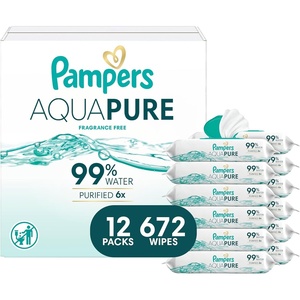 image:imagePampers Aqua Pure Baby Wipes 99 Water Fragrance Free Unscented Water Based MultiUse 672 Wipes Total 12X FlipTop Packs Packaging May Vary56 Count Pack of 12