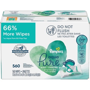 image:imagePampers Aqua Pure Baby Wipes 99 Water Fragrance Free Unscented Water Based MultiUse 672 Wipes Total 12X FlipTop Packs Packaging May Vary560 Count Pack of 1