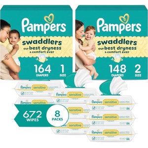 image:imagePampers Baby Diapers and Wipes Starter Kit Swaddlers Disposable Sizes 1 198 Count amp 2 186 Count with Sensitive Water Based 12X Multi Pack PopTop Refill 1008 CountSize 1  2