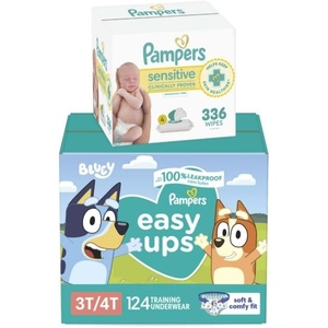 image:imagePampers Easy Ups Pull On Bluey Training Pants Boys and Girls 3T4T One Month Supply 124 Count with Sensitive Water Based Baby Wipes 4X PopTop Packs 336 CountSize 3T4T