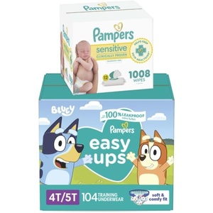image:imagePampers Easy Ups Pull On Bluey Training Pants Boys and Girls 4T5T One Month Supply 104 Count with Sensitive Water Based Baby Wipes 12 FlipTop Packs 1008 Wipes Total