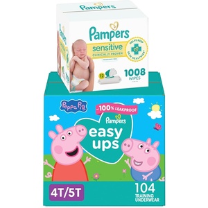 image:imagePampers Easy Ups Pull On Training Pants Peppa Pig 4T5T One Month Supply 104 Count with Sensitive Water Based Baby Wipes 12 FlipTop Packs 1008 Wipes Total