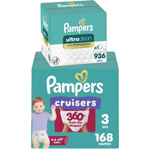 image:imagePampers Pull On Cruisers 360 Fit Disposable Baby Diapers Size 4 144 Count with Free amp Gentle Baby Wipes 12 FlipTop Packs 936 Wipes TotalSize 3