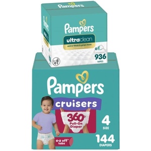 image:imagePampers Pull On Cruisers 360 Fit Disposable Baby Diapers Size 4 144 Count with Free amp Gentle Baby Wipes 12 FlipTop Packs 936 Wipes TotalSize 4