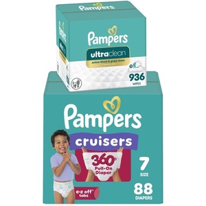 image:imagePampers Pull On Cruisers 360 Fit Disposable Baby Diapers Size 4 144 Count with Free amp Gentle Baby Wipes 12 FlipTop Packs 936 Wipes TotalSize 7