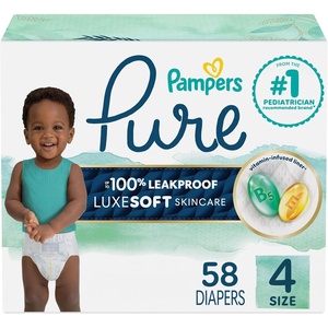 image:imagePampers Pure Baby Diapers Size 5 27 lbs 132 Up to 100 Leakproof Premium Hypoallergenic Soft DiapersSize 4