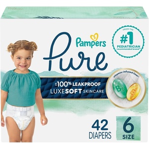 image:imagePampers Pure Baby Diapers Size 5 27 lbs 132 Up to 100 Leakproof Premium Hypoallergenic Soft DiapersSize 6