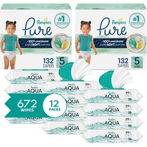 image:imagePampers Pure Protection Disposable Baby Diapers Size 3 2 Month Supply 2 x 168 Count with Aqua Pure Sensitive Baby Wipes 12X PopTop Packs 672 CountSize 5