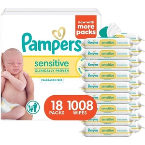 image:imagePampers Sensitive Baby Wipes Water Based Baby Wipes Fragrance Free and Hypoallergenic 192 Wipes Total 3X Refill Packs Packaging May Vary56 Count Pack of 18
