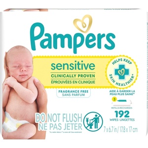 image:imagePampers Sensitive Baby Wipes Water Based Baby Wipes Fragrance Free and Hypoallergenic 192 Wipes Total 3X Refill Packs Packaging May Vary64 Count Pack of 3