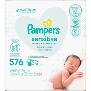image:imagePampers Sensitive Baby Wipes Water Based Baby Wipes Fragrance Free and Hypoallergenic 192 Wipes Total 3X Refill Packs Packaging May Vary72 Count Pack of 8
