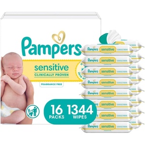 image:imagePampers Sensitive Baby Wipes Water Based Baby Wipes Fragrance Free and Hypoallergenic 192 Wipes Total 3X Refill Packs Packaging May Vary84 Count Pack of 16