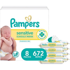 image:imagePampers Sensitive Baby Wipes Water Based Baby Wipes Fragrance Free and Hypoallergenic 192 Wipes Total 3X Refill Packs Packaging May Vary84 Count Pack of 8