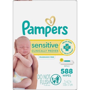 image:imagePampers Sensitive Baby Wipes Water Based Baby Wipes Fragrance Free and Hypoallergenic 192 Wipes Total 3X Refill Packs Packaging May Vary84 Count Pack of 7