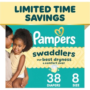 image:imagePampers Swaddlers Diapers Size 6 2344 lbs 50 Count Hypoallergenic Absorbent Keeps Baby Dry and Comfortable Skin Safe Disposable Baby DiaperSize 8