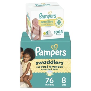 image:imagePampers Swaddlers Disposable Baby Diapers Size 1 198 Count with Sensitive Water Based Baby Wipes 12 FlipTop Packs 1008 Wipes TotalSize 8