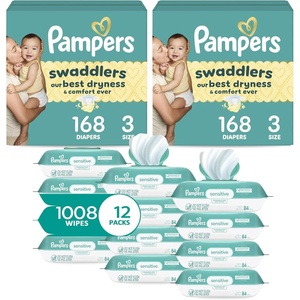 image:imagePampers Swaddlers Disposable Baby Diapers Size 5 2 Month Supply 2 x 132 Count with Sensitive Water Based Baby Wipes 12X Multi Pack PopTop and Refill 1008 CountSize 3  12x