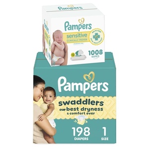 image:imagePampers Swaddlers Disposable Baby Diapers Size 8 76 Count with Sensitive Water Based Baby Wipes 12 FlipTop Packs 1008 Wipes TotalSize 1