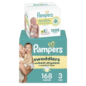 image:imagePampers Swaddlers Disposable Baby Diapers Size 8 76 Count with Sensitive Water Based Baby Wipes 12 FlipTop Packs 1008 Wipes TotalSize 3