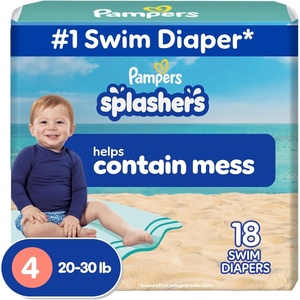 image:imagePampers Swim Diapers  Splashers  Size 4 18 Count GapFree Disposable Baby Swimming PantsSize 4