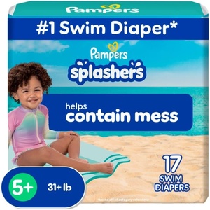 image:imagePampers Swim Diapers  Splashers  Size 4 18 Count GapFree Disposable Baby Swimming PantsSize 5