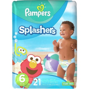 image:imagePampers Swim Diapers  Splashers  Size 4 18 Count GapFree Disposable Baby Swimming PantsSize 6