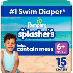 image:imagePampers Swim Diapers  Splashers  Size 4 18 Count GapFree Disposable Baby Swimming PantsSize 6