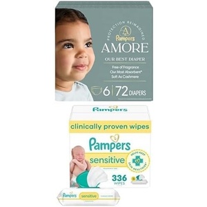 image:imageBundle of Pampers Amore Size 6 2344 lbs 72 Count Baby Wipes Sensitive Water Based Wipe Clinically Proven Hypoallergenic and Unscented for Babies 336 Wipes Total 4 FlipTop Packs