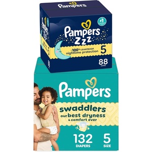 image:imageBundle of Pampers Swaddlers Diapers Size 5 2037 lbs 132 Count Absorbent Pampers ZZZ Overnight Diapers Size 4 2237 lbs 104 Count Nighttime Protection Disposable Baby Diaper