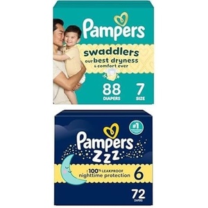image:imageBundle of Pampers Swaddlers Diapers Size 7 2650 lbs 88 Count  Pampers ZZZ Overnight Diapers Size 6 35 lbs 72 Count Nighttime Protection Disposable Baby Diaper