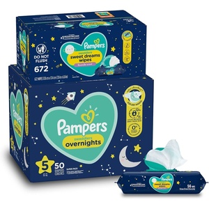 image:imageOvernight Diapers Size 5 50 Count and Baby Wipes  Pampers Swaddlers Overnights Disposable Baby Diapers and Sweet Dreams Wipes 12X PopTop 672 Count