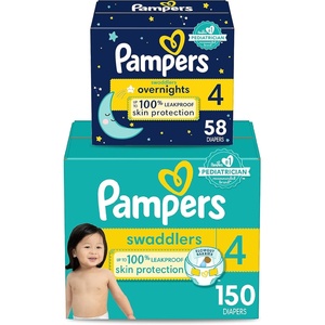 image:imagePampers Disposable Diapers Size 4 Swaddlers 150 Count  Overnight 58 Count