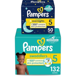 image:imagePampers Disposable Diapers Size 5 Swaddlers 132 Count  Overnight 50 Count