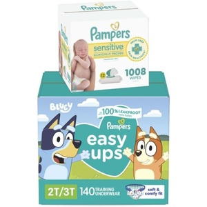 image:imagePampers Easy Ups Pull On Bluey Training Pants Boys and Girls 2T3T One Month Supply 140 Count with Sensitive Water Based Baby Wipes 12 FlipTop Packs 1008 Wipes Total