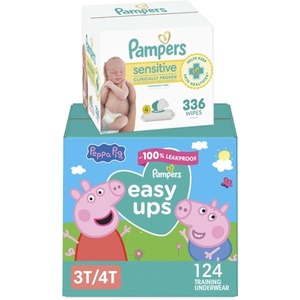 image:imagePampers Easy Ups Pull On Training Pants Peppa Pig 3T4T One Month Supply 124 Count with Sensitive Water Based Baby Wipes 4X PopTop Packs 336 Count