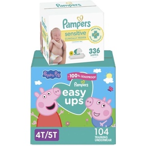 image:imagePampers Easy Ups Pull On Training Pants Peppa Pig 4T5T One Month Supply 104 Count with Sensitive Water Based Baby Wipes 4X PopTop Packs 336 Count